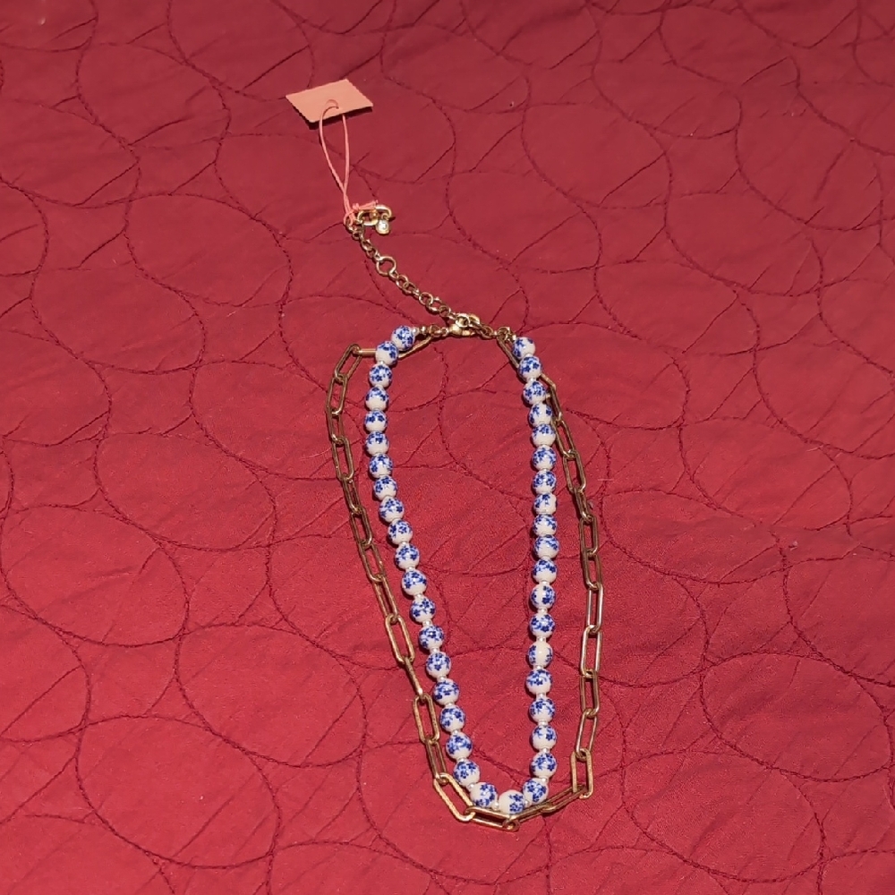 CAbi Gold and Blue Chain Necklace